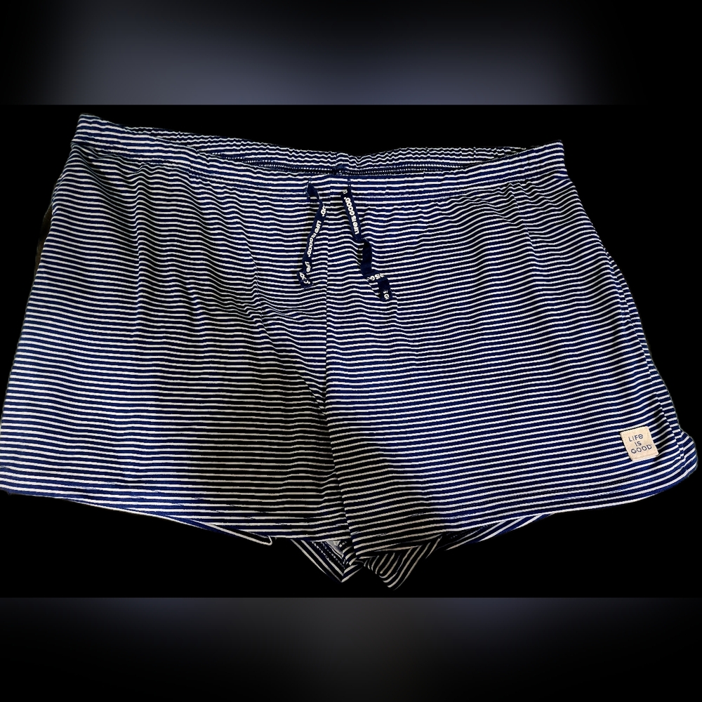 NWOT! Life Is Good Navy and White Striped Athletic Shorts